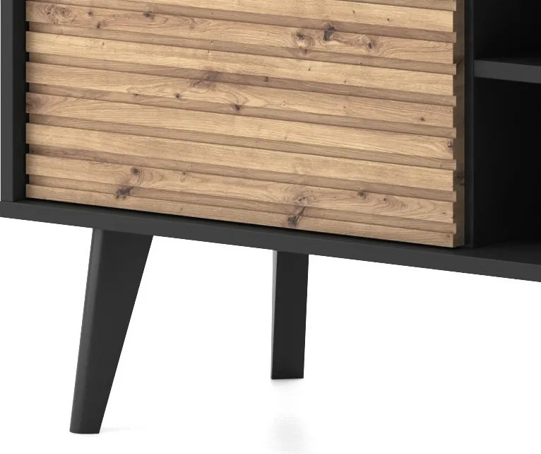 Široká TV skrinka Willow, čierna/dub artisan