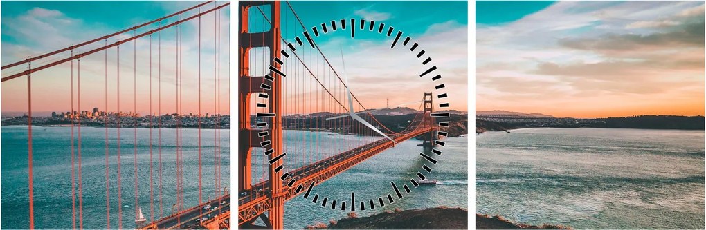 Obraz- Golden Gate, San Francisco (s hodinami) (90x30 cm)