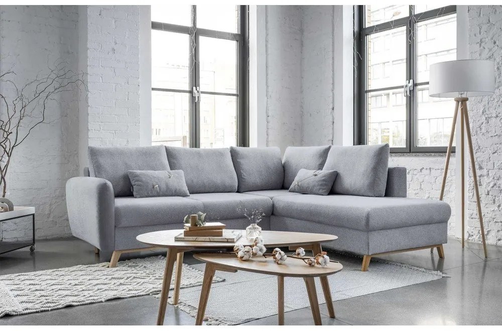 Svetlosivá rozkladacia rohová pohovka Miuform Scandic Lagom L, pravý roh