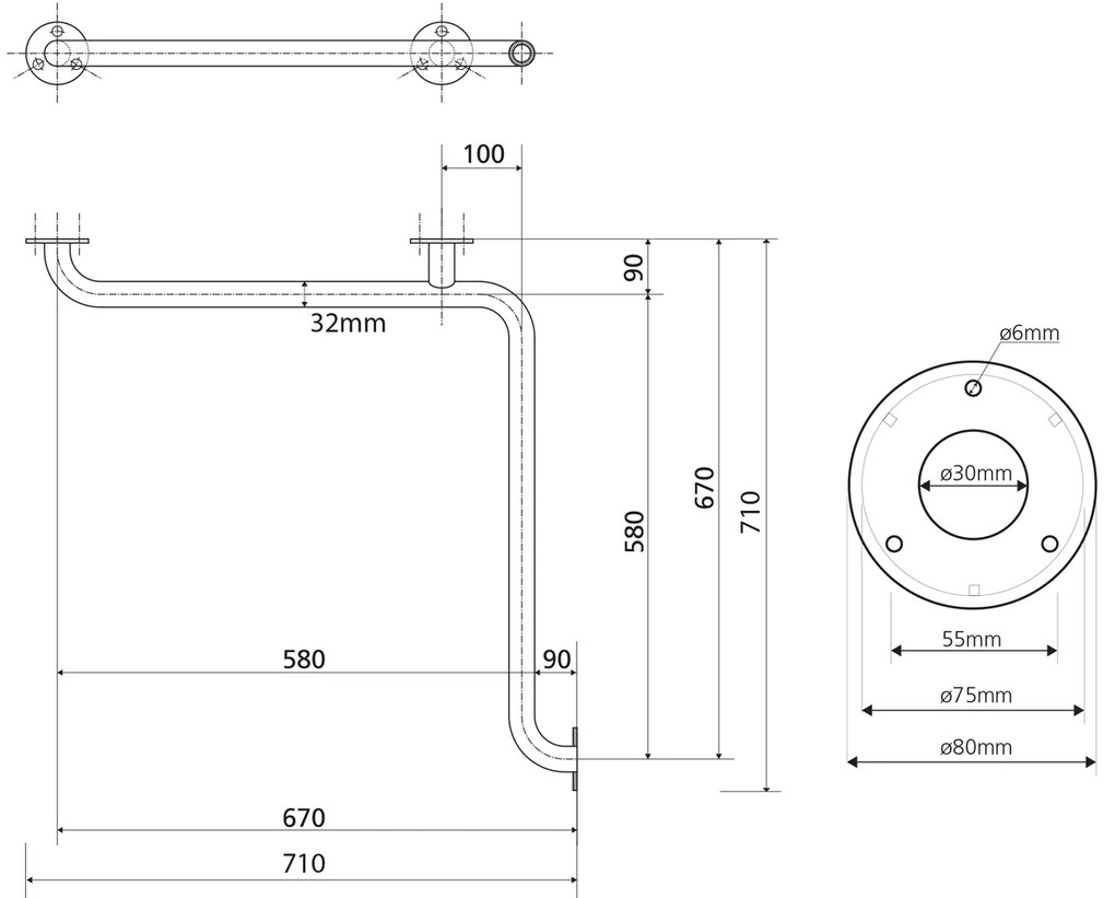 Sapho Sapho, HANDICAP madlo do sprchy 670x670mm, nerez lesk, XH544