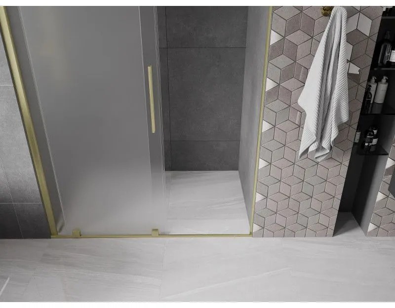 Mexen Velar, posuvné sprchové dvere do otvoru 160 cm, 8mm sklo námraza, zlatá matná, 871-160-000-31-55