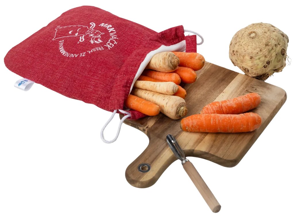 Wrap - up Funkčné vrecko MRKVÁČEK, vrecko na zeleninu (1kg), aby zostala čerstvá - mix farieb Farba: červená