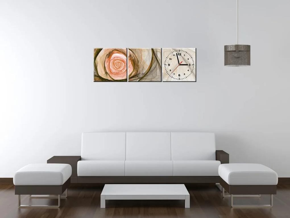 Gario Obraz s hodinami Nádherná ruža fraktál - 3 dielny Rozmery: 80 x 40 cm
