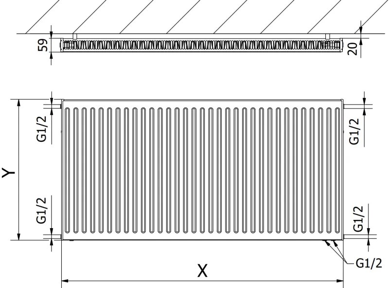 Mexen, Panelový radiátor Mexen CV11 600 x 1500 mm, spodné pripojenie, 1400 W, biely - W611-060-150-00