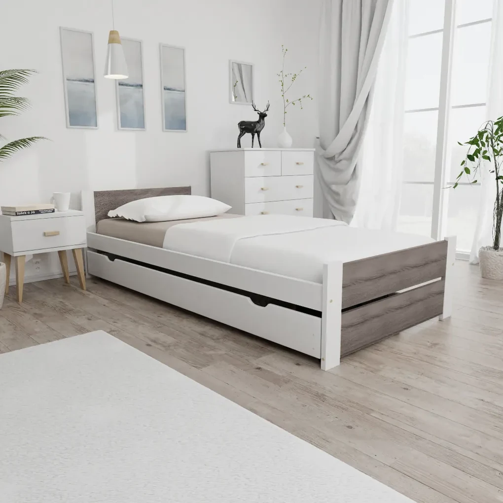 Posteľ IKAROS DOUBLE 90 x 200 cm, biela/dub hľuzovka Rošt: Bez roštu, Matrac: Matrac Somnia 18 cm