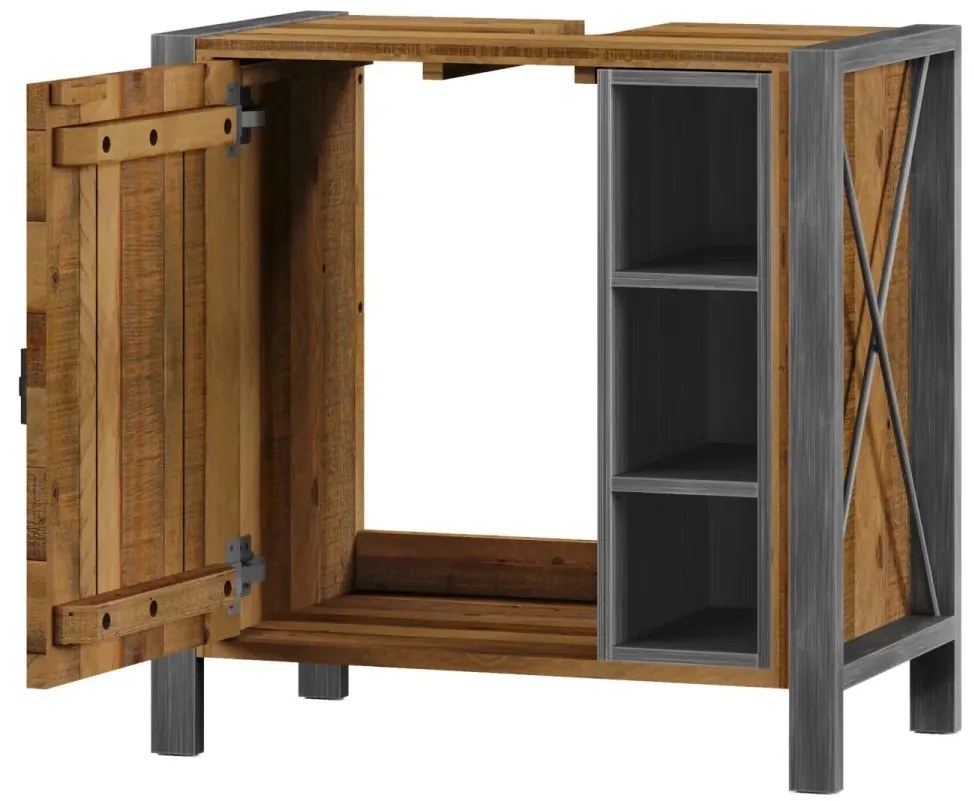 furniture-nabytek.cz - Masívna sada do kúpeľne Detroit z recyklovanej borovice a kovu, lakovaná, hnedá