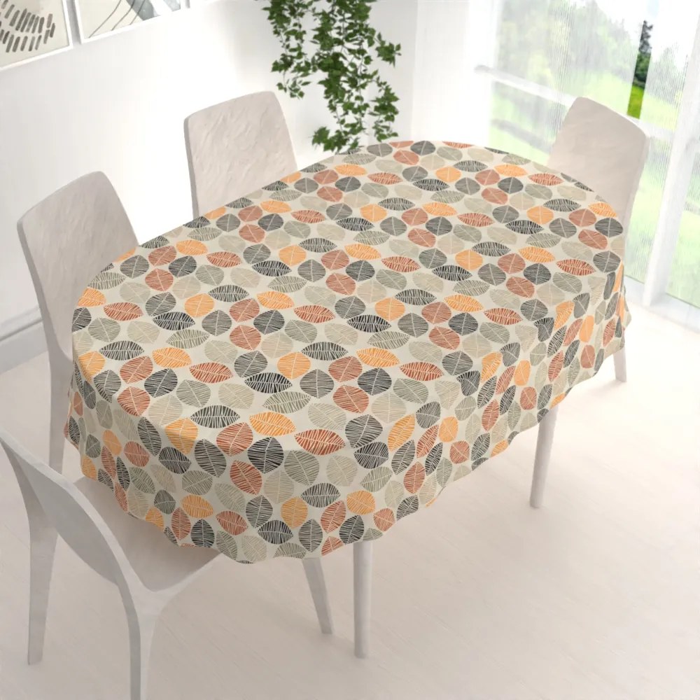 Biante Dekoračný oválny obrus PML-072 Jesenné listy na krémovom 100x140 cm