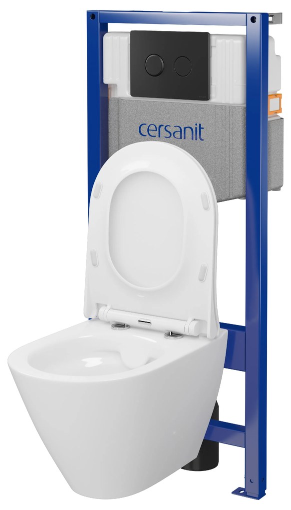 Cersanit City, System50 PNEU podomietkový rám + závesná wc misa City Oval CleanOn + čierne tlačidlo Circle, S701-763