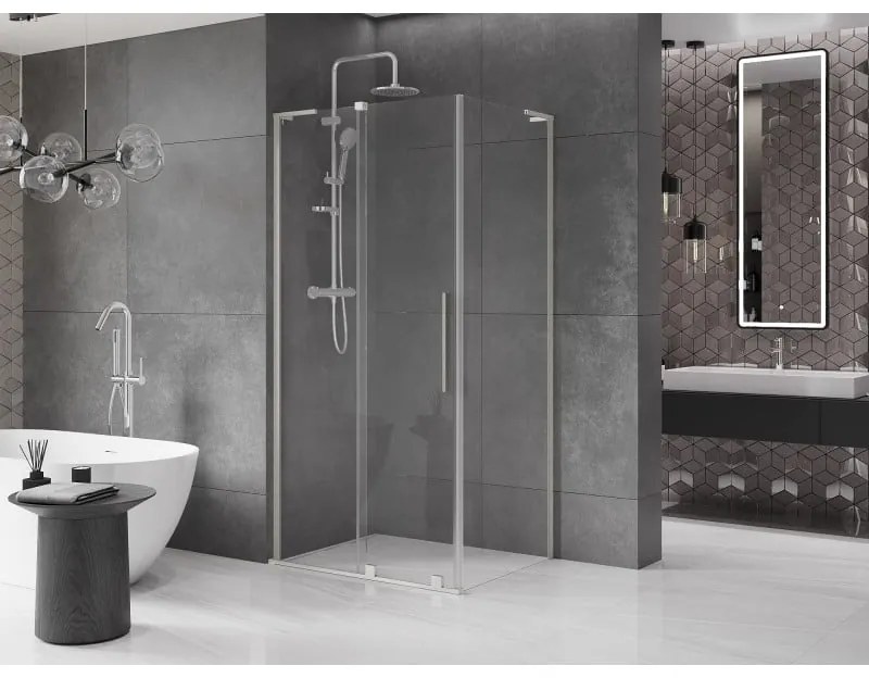 Mexen Velar L, sprchový kút s posuvnými dverami 90 x 80 cm, 8mm číre sklo, brúsená oceľ, 871-090-080-03-97