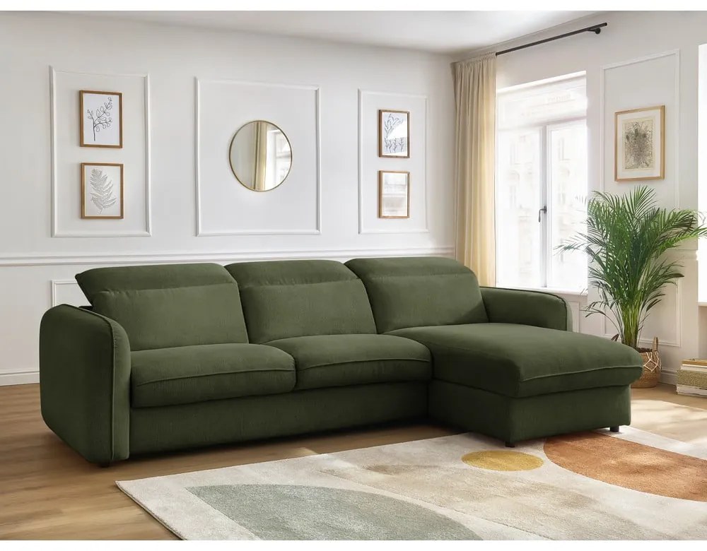 Zelená rozkladacia rohová pohovka (variabilná) Achille – Bobochic Paris