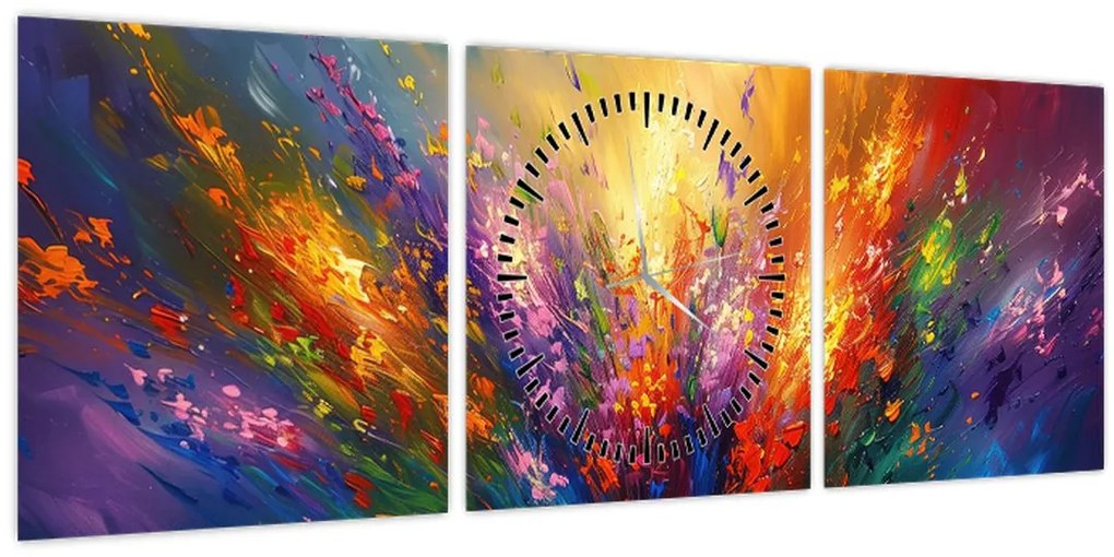 Obraz - Abstrakcia kvetov (s hodinami) (90x30 cm)