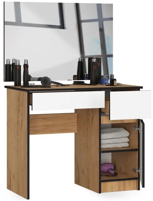 Toaletný stolík so zrkadlom CLP P-2/SL 900x600 pravý, dub craft / biely