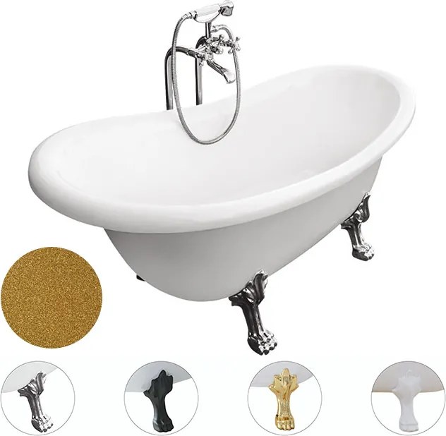 Besco Akrylátová voľne stojaca vaňa Otylia Glam Z 160x77 (170x77) bez prepadu BESCO-Typ výpuste: Click-Clack bez prepadu, chróm, BESCO-Nôžky: Chróm, …