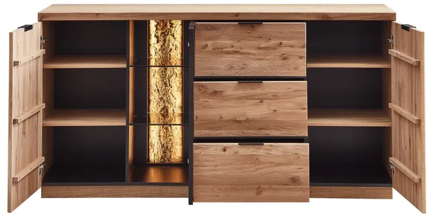 Komoda Napoli 20 s LED osvětlením 180 cm z masivu dub Bianco