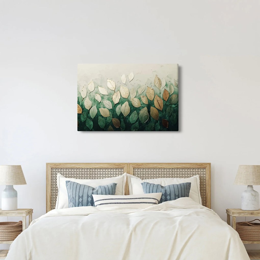Obraz - Zlato-zelené listy (90x60 cm)