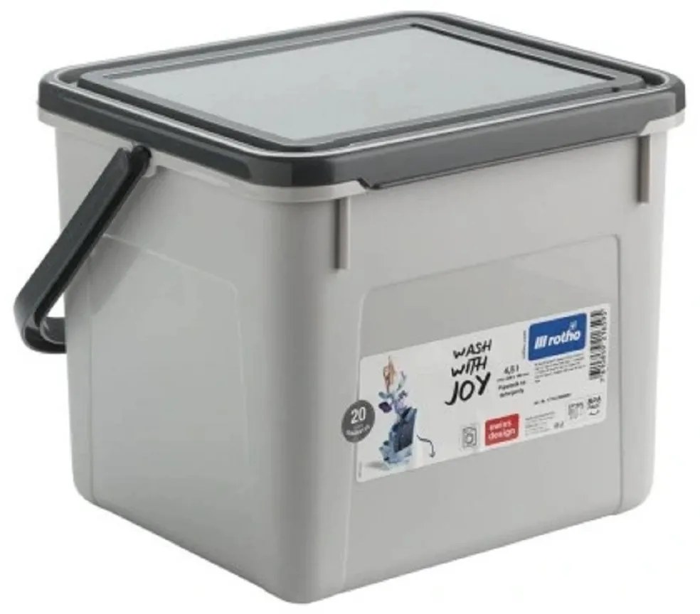 Rotho Nádoba na prací prášok, granule alebo bioodpad – 4,5l DETERGENT sivý
