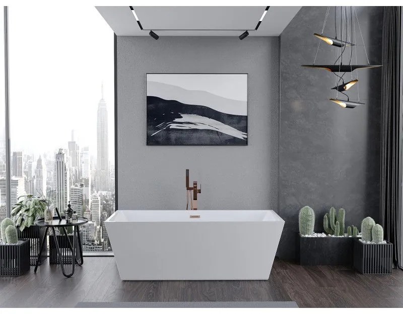 Mexen Lita, voľne stojaca vaňa 170 x 75 cm, biela, medený prepad, 52121707500-65