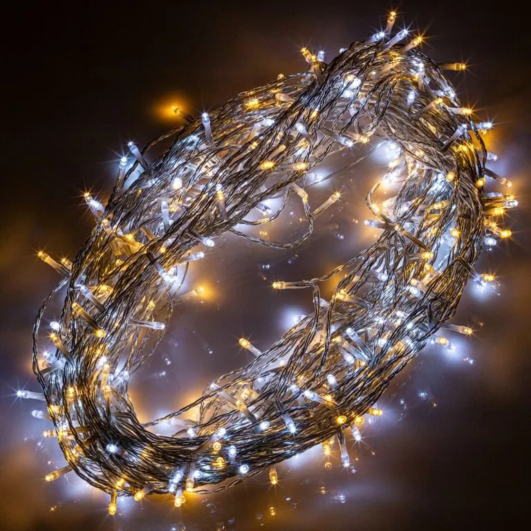 Vianočná reťaz 20 m, 200 LED, teple a studeno biela
