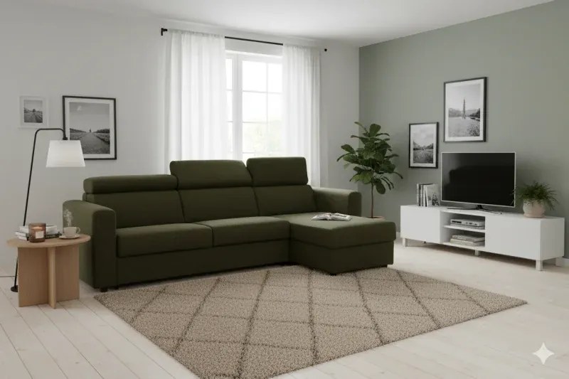 Rohová sedacia súprava na každodenné spanie TAVOLA rozkladacia, tm. modrá (penelope 27), 140