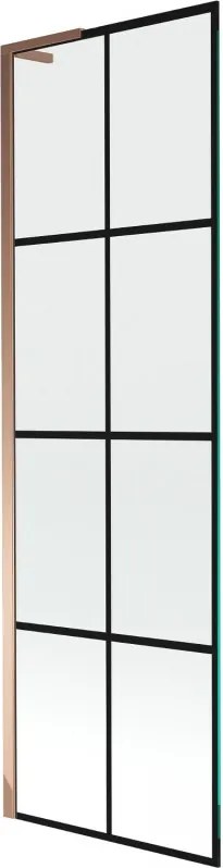 Mexen Next L, 1-krídlová vaňová zástena 60 x 150 cm, 6mm číre sklo-čierny vzor, ružové zlato profil, 895-060-000-03-77-60