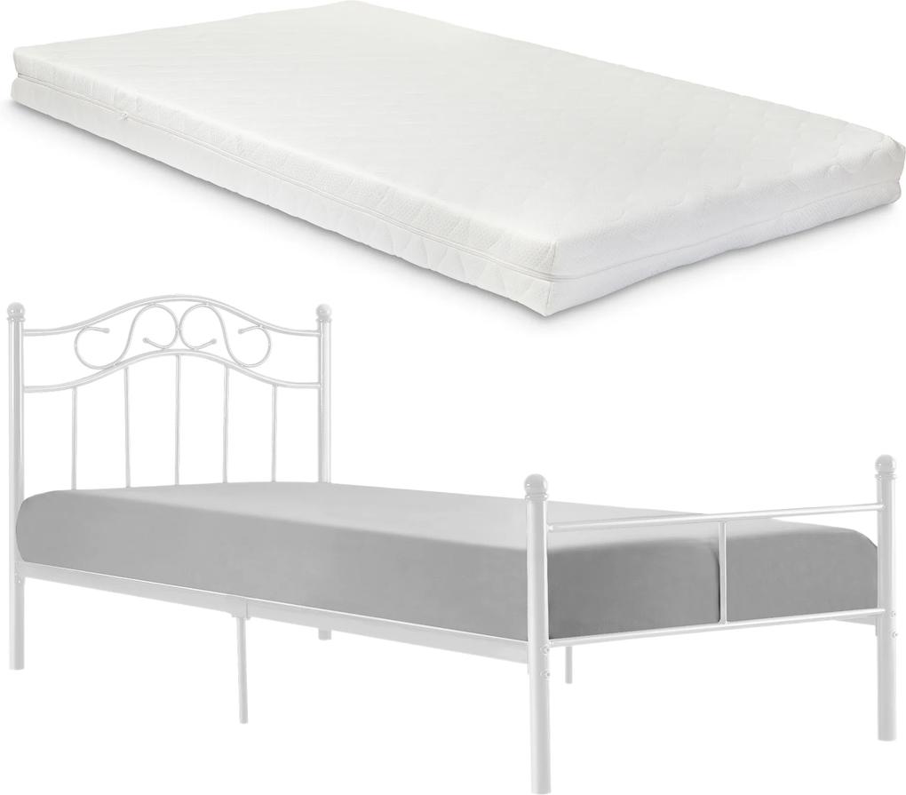 [en.casa] Kovová posteľ HTMB-120WM s roštom a matracom - 120 x 200 cm - biela