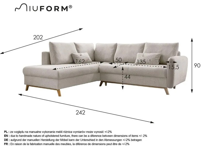 Tmavosivá rozkladacia rohová pohovka Miuform Scandic Lagom L, ľavý roh