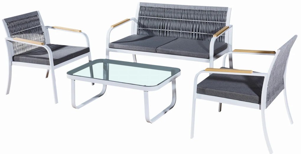 ZÁHRADNÝ SET RARO 2 x KRESLO + 1 x POHOVKA + STÔL BIELY + ŠEDÝ