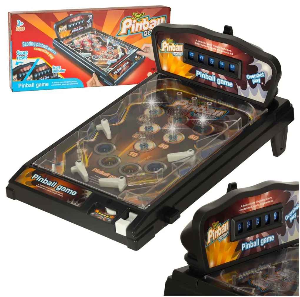 KIK Detský stolný pinball – arkádová hra s flippermi, svetlami a hudbou