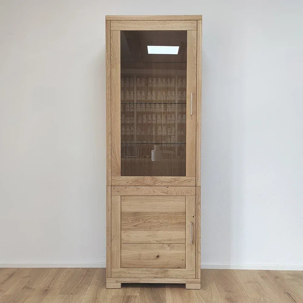 Moderná vitrína so skrinkou s otváraním vľavo, 70x43x200 cm