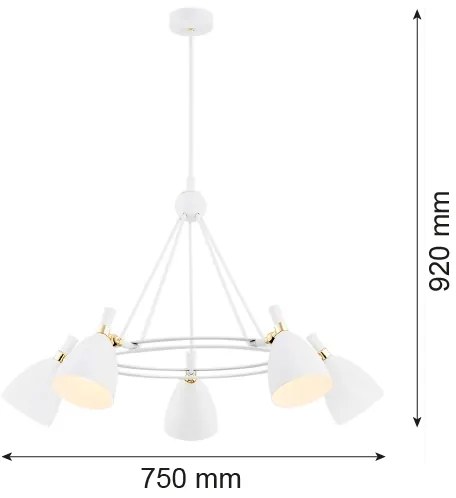 Argon 2117 - Luster na tyči CHARLOTTE 5xE27/15W/230V biela/zlatá