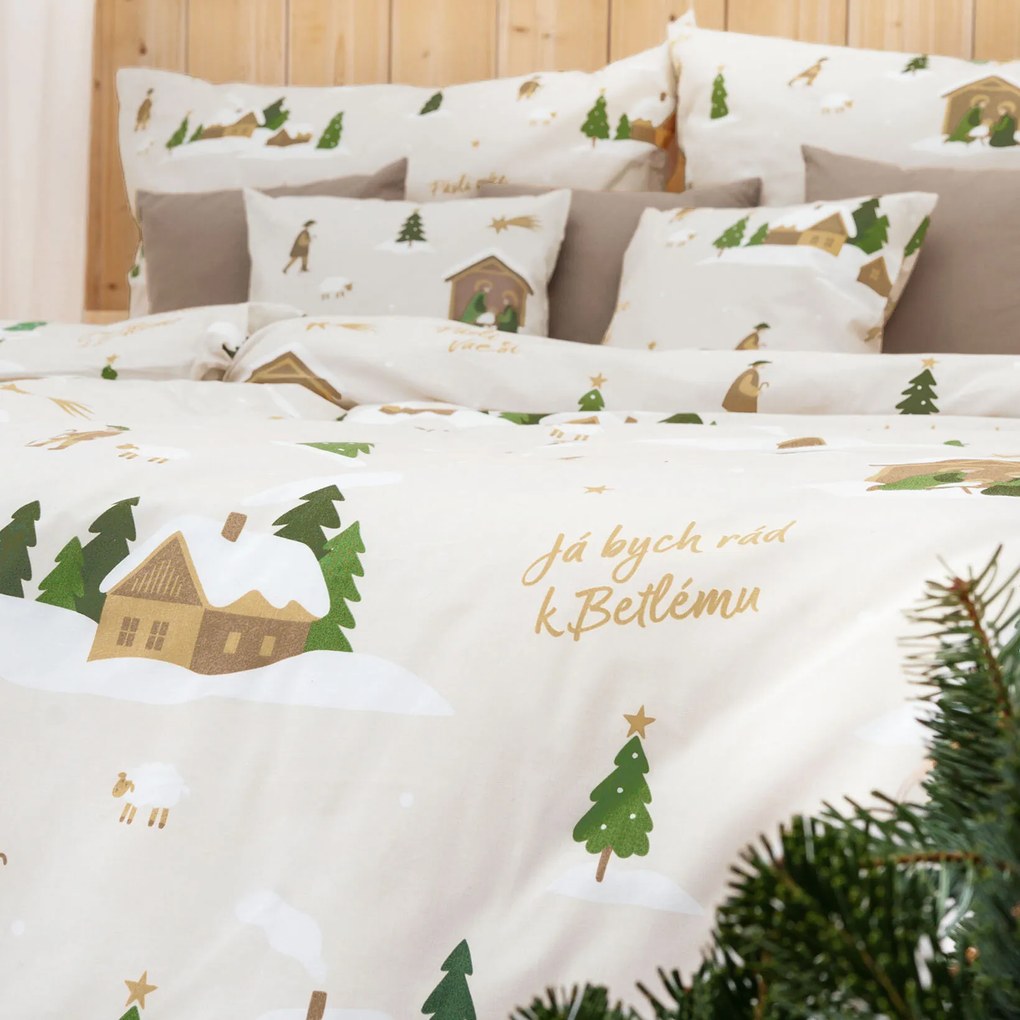 Goldea vianočné bavlnené posteľné obliečky - pásli ovce valaši 220 x 200 a 2ks 70 x 90 cm