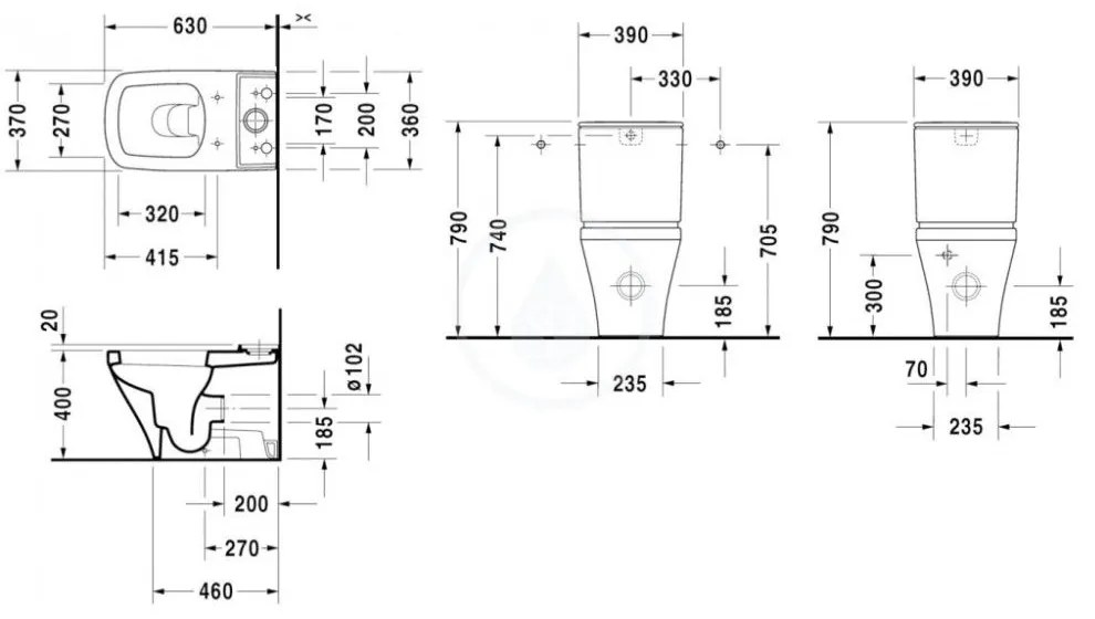 DURAVIT DuraStyle WC kombi misa, Vario odpad, s HygieneGlaze, biela, 2155092000