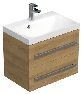 Kúpeľňová skrinka s chrómovými úchytmi a umývadlom SAT Cube Way 60x53x40 cm dub Hickory mat CUBE260ZDH