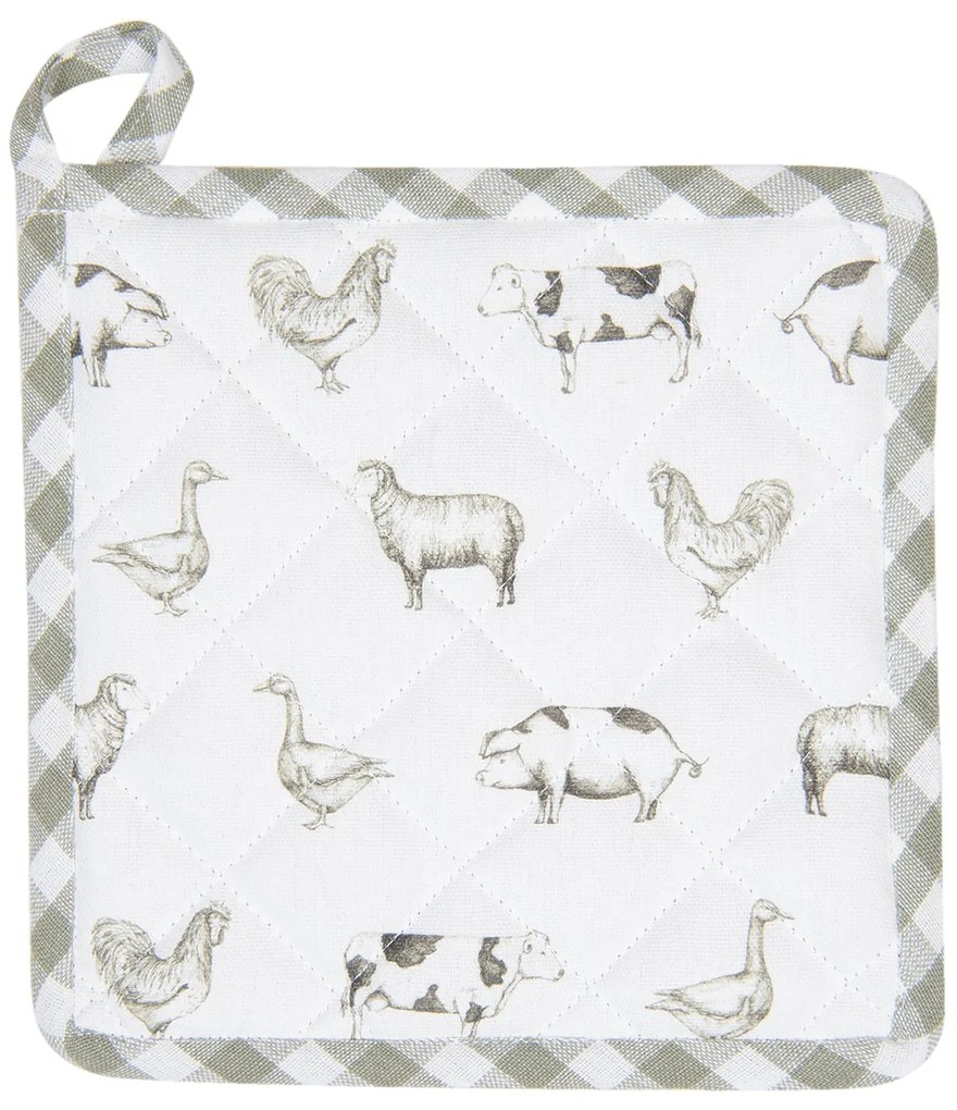 Bavlnená podložka pod hrniec Country Life Animals bielo-zelená - 20 * 20 cm