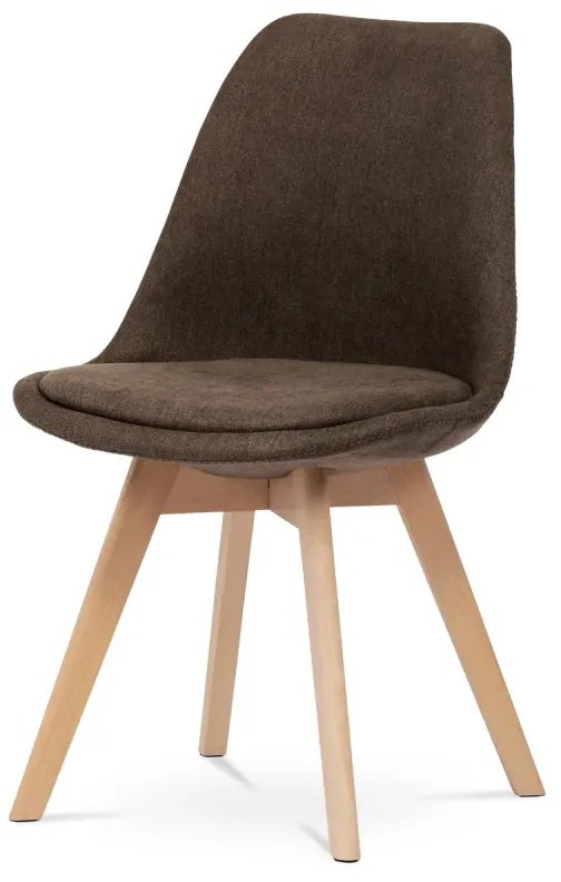 Židle jídelní, hnědá látka, nohy bukové dřevo