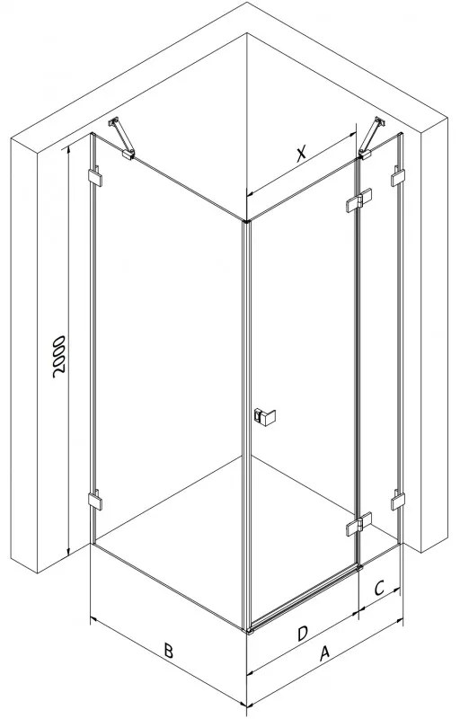Mexen Lunar, výklopný sprchový kút pravý 70 x 70 cm, 8mm číre sklo, zlatý profil, 834-070-070-50-00-P