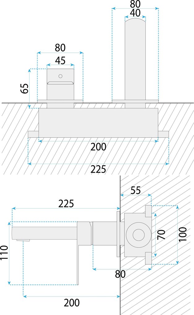Rea Arlo, podomietková umývadlová batéria 200 mm + BOX inštalačný systém, zlatá matná, REA-B5611