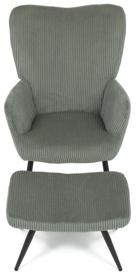 Relaxačné kreslo ušiak s taburetom ROYAL — kov, menčester, zelená