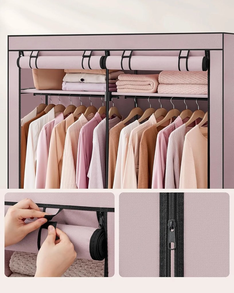 Textilní šatní skříň Malas 140 cm světle růžová