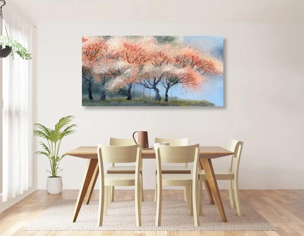 Obraz akvarelové kvitnúce stromy - 100x50