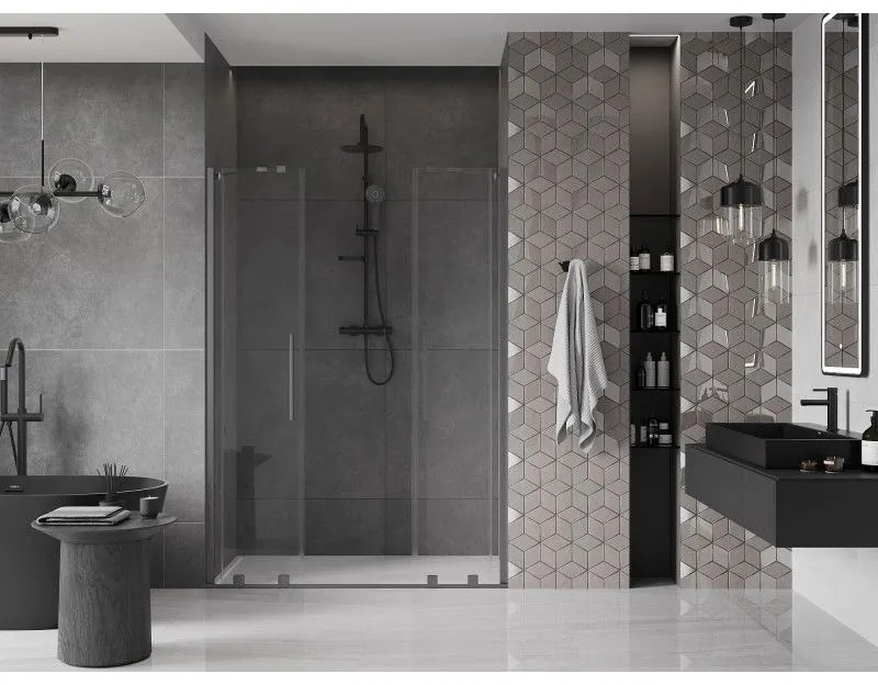 Mexen Velar Duo, posuvné dvere do otvoru 160x200 cm, 8mm číre sklo, grafitová matná, 871-160-000-02-66