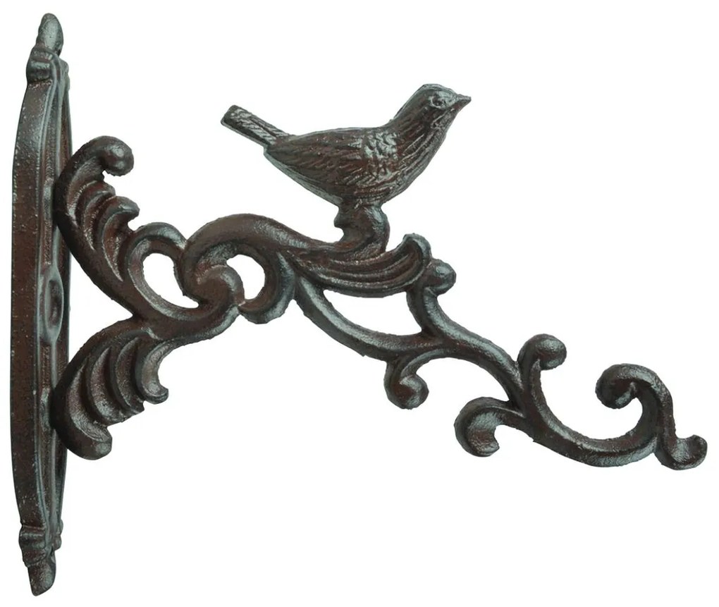 Liatinový držiak na kvetináč Bird, 5x21,5 cm, hnedá