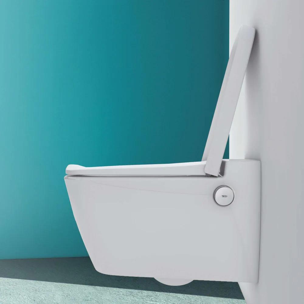 TECE One závesné WC Rimless so sprchovacou funkciou, s hlbokým splachovaním, 358 x 540 mm, biela + sedátko s poklopom, Softclose, odnímateľné, TECEONESET