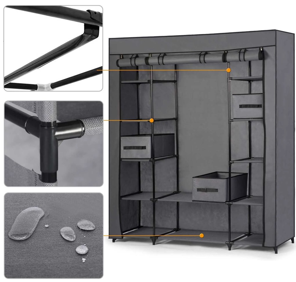 Textilná šatníková skriňa Massido MS-800 + šuflíky - grafitová