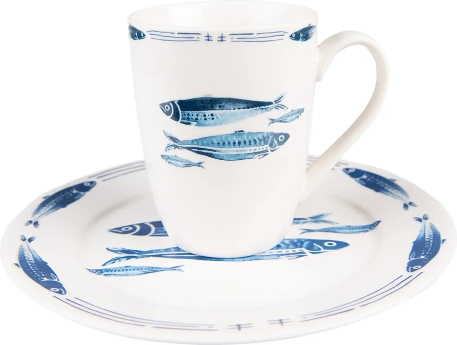 Porcelánový hrnček s rybkami Fish Blue - 12 * 9 * 11 cm / 330 ml