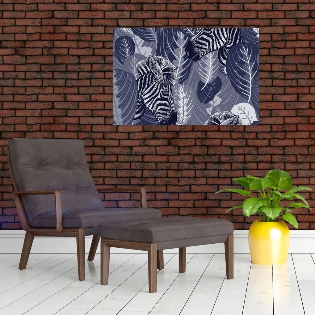Obraz - Modré zebry (90x60 cm)