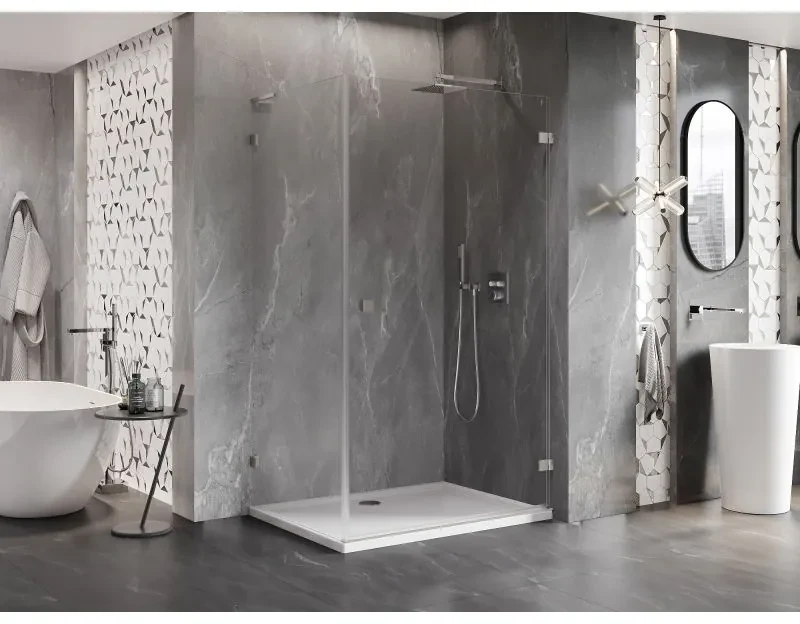 Mexen Lunar-B L výklopný sprchový kút pravý 80 x 70 cm, číre sklo, brúsená oceľ, 832L-080-070-97-00-P