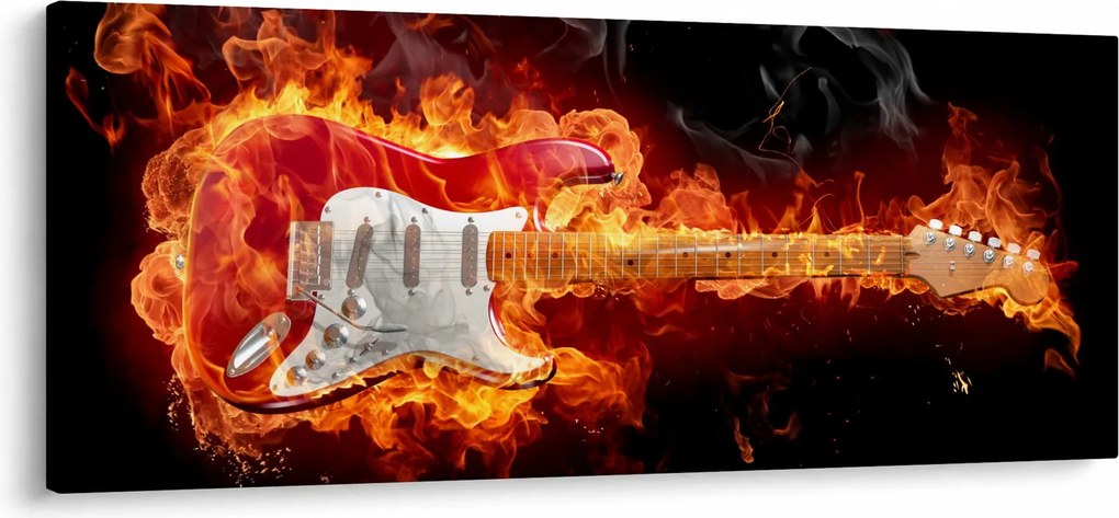 Obraz - Gitara v plameňoch (120x50 cm)