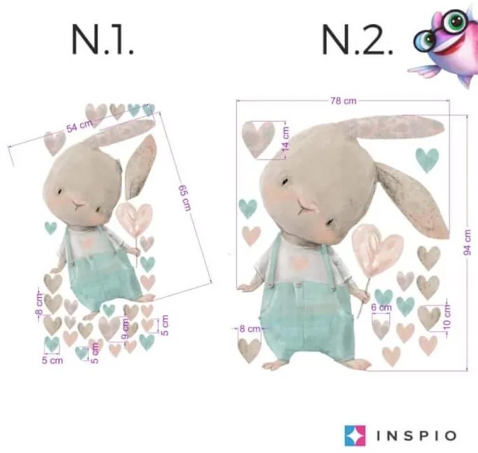 Zajko so srdiečkom - detské samolepky na stenu