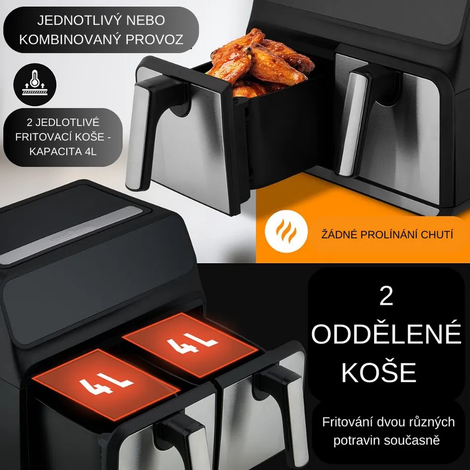 ProfiCook FR 1287 H dvojitá teplovzdušná fritéza, 8 l